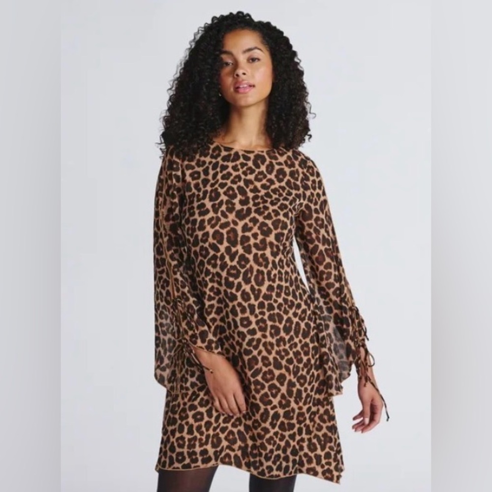 NWOT Leopard Print Tie Sleeve Mini Dress